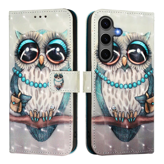 For Samsung Galaxy S25+ 5G 3D Painting Horizontal Flip Leather Phone Case(Grey Owl)