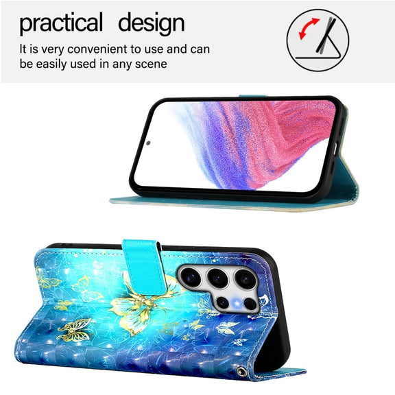 For Samsung Galaxy S25 Ultra 5G 3D Painting Horizontal Flip Leather Phone Case(Golden Butterfly)