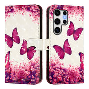For Samsung Galaxy S25 Ultra 5G 3D Painting Horizontal Flip Leather Phone Case(Rose Butterfly)