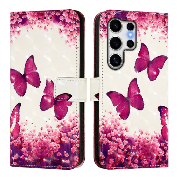 For Samsung Galaxy S25 Ultra 5G 3D Painting Horizontal Flip Leather Phone Case(Rose Butterfly)