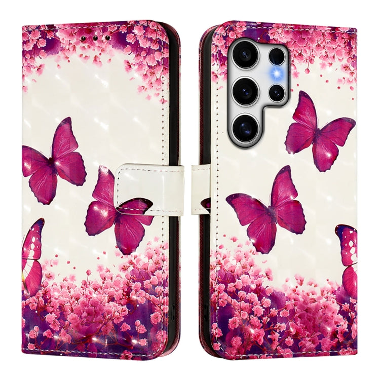 For Samsung Galaxy S25 Ultra 5G 3D Painting Horizontal Flip Leather Phone Case(Rose Butterfly)