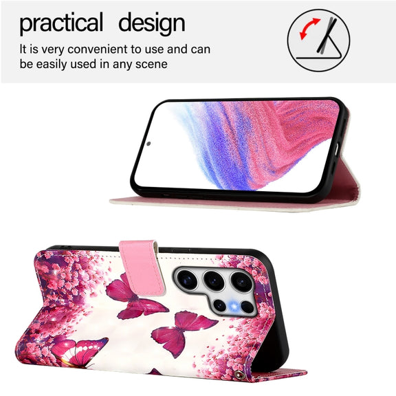 For Samsung Galaxy S25 Ultra 5G 3D Painting Horizontal Flip Leather Phone Case(Rose Butterfly)