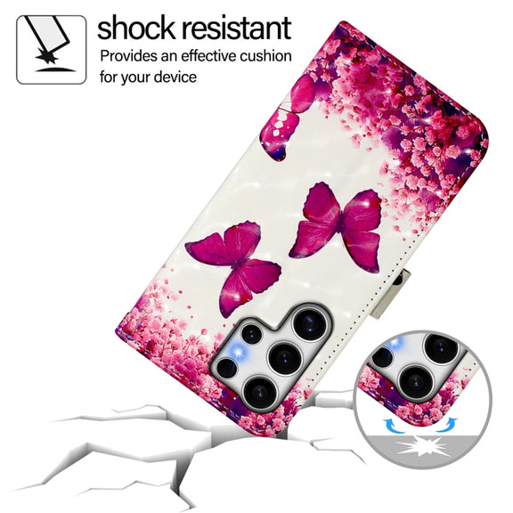 For Samsung Galaxy S25 Ultra 5G 3D Painting Horizontal Flip Leather Phone Case(Rose Butterfly)