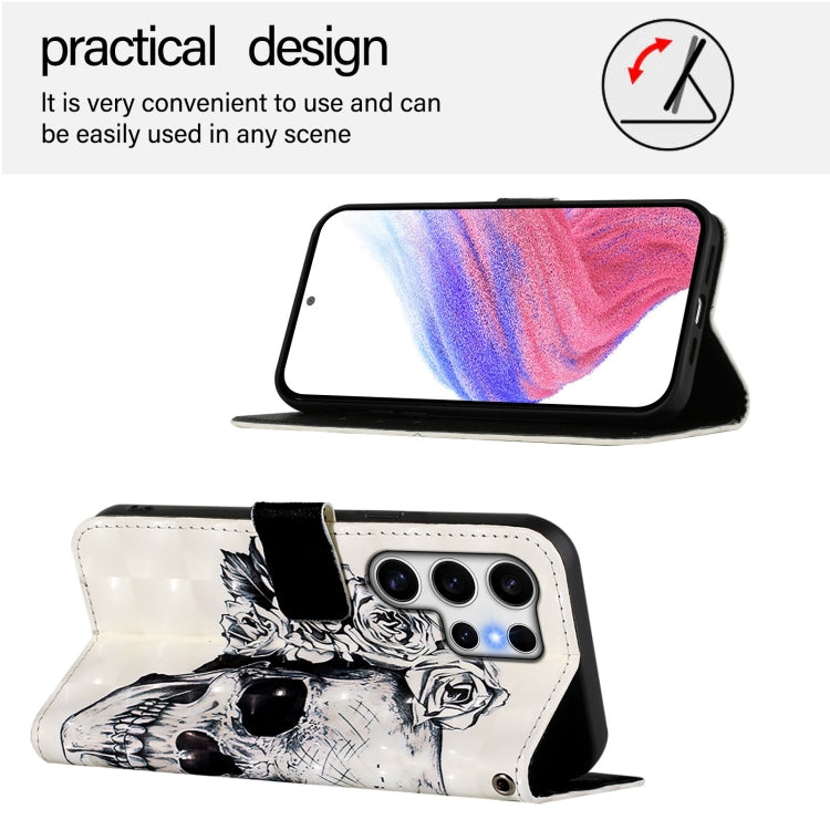 For Samsung Galaxy S25 Ultra 5G 3D Painting Horizontal Flip Leather Phone Case(Skull)