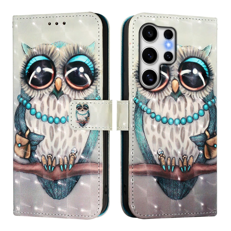 For Samsung Galaxy S25 Ultra 5G 3D Painting Horizontal Flip Leather Phone Case(Grey Owl)