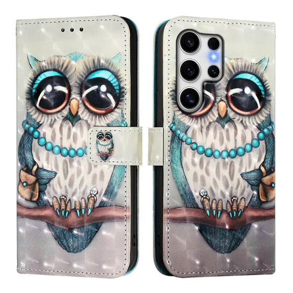 For Samsung Galaxy S25 Ultra 5G 3D Painting Horizontal Flip Leather Phone Case(Grey Owl)