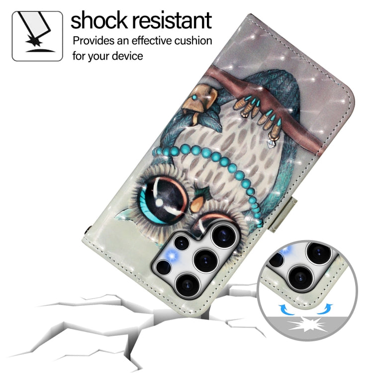 For Samsung Galaxy S25 Ultra 5G 3D Painting Horizontal Flip Leather Phone Case(Grey Owl)