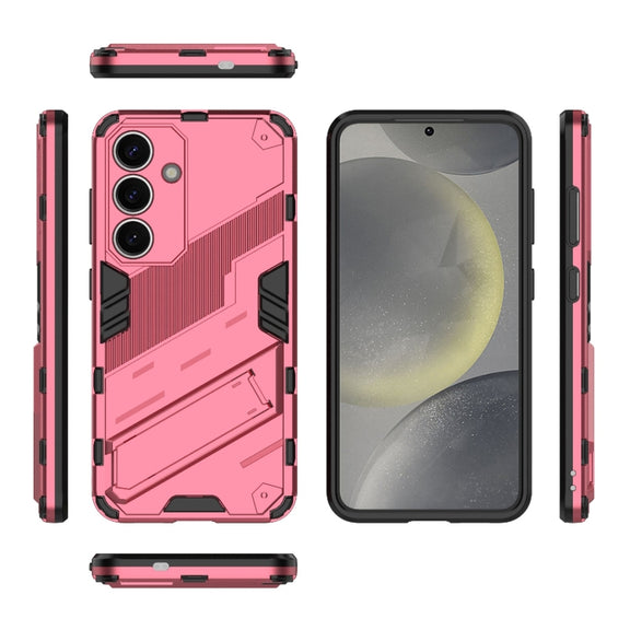 For Samsung Galaxy S25 5G Punk Armor 2 in 1 PC + TPU Shockproof Phone Case with Invisible Holder(Light Red)