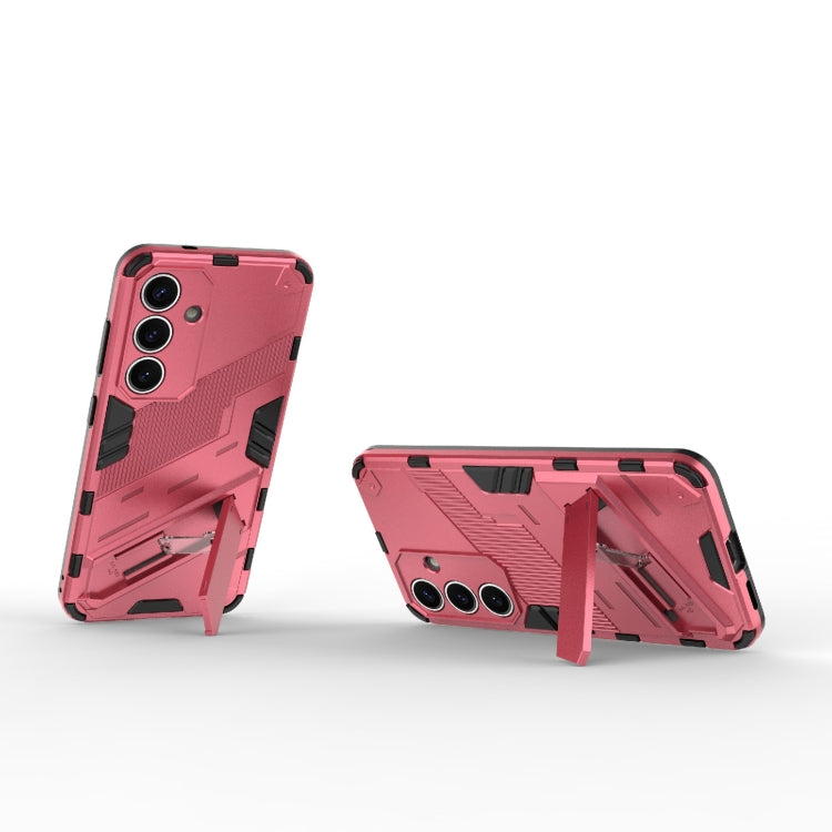 For Samsung Galaxy S25 5G Punk Armor 2 in 1 PC + TPU Shockproof Phone Case with Invisible Holder(Light Red)