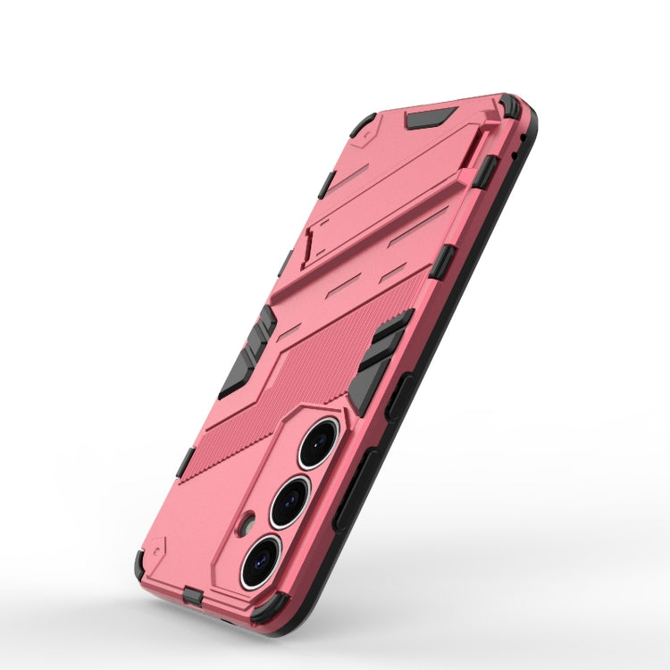 For Samsung Galaxy S25 5G Punk Armor 2 in 1 PC + TPU Shockproof Phone Case with Invisible Holder(Light Red)