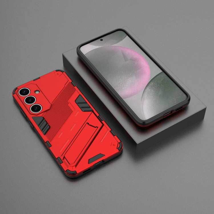For Samsung Galaxy S25+ 5G Punk Armor 2 in 1 PC + TPU Shockproof Phone Case with Invisible Holder(Light Red)