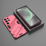 For Samsung Galaxy S25 Ultra 5G Punk Armor 2 in 1 PC + TPU Shockproof Phone Case with Invisible Holder(Light Red)