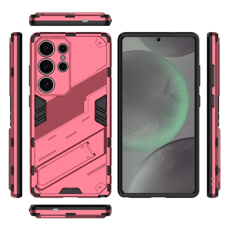 For Samsung Galaxy S25 Ultra 5G Punk Armor 2 in 1 PC + TPU Shockproof Phone Case with Invisible Holder(Light Red)