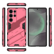For Samsung Galaxy S25 Ultra 5G Punk Armor 2 in 1 PC + TPU Shockproof Phone Case with Invisible Holder(Light Red)