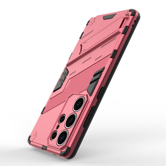 For Samsung Galaxy S25 Ultra 5G Punk Armor 2 in 1 PC + TPU Shockproof Phone Case with Invisible Holder(Light Red)