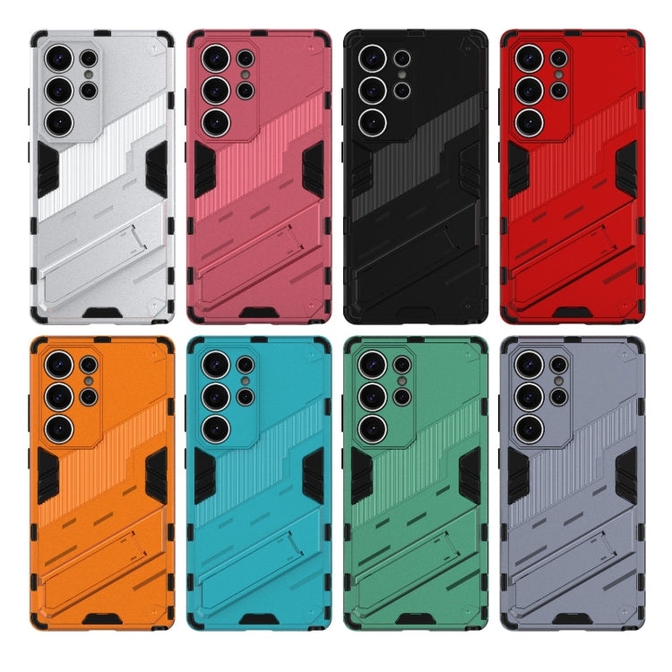 For Samsung Galaxy S25 Ultra 5G Punk Armor 2 in 1 PC + TPU Shockproof Phone Case with Invisible Holder(Light Red)