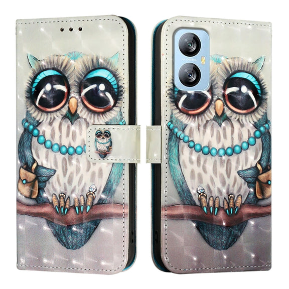 For Blackview A52 3D Painting Horizontal Flip Leather Phone Case(Grey Owl)