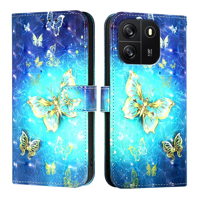 For Blackview Wave 6C 3D Painting Horizontal Flip Leather Phone Case(Golden Butterfly)