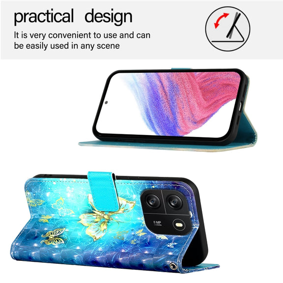For Blackview Wave 6C 3D Painting Horizontal Flip Leather Phone Case(Golden Butterfly)