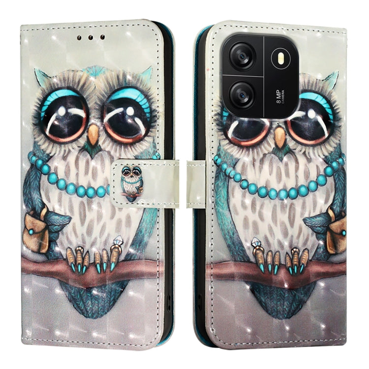For Blackview Wave 6C 3D Painting Horizontal Flip Leather Phone Case(Grey Owl)