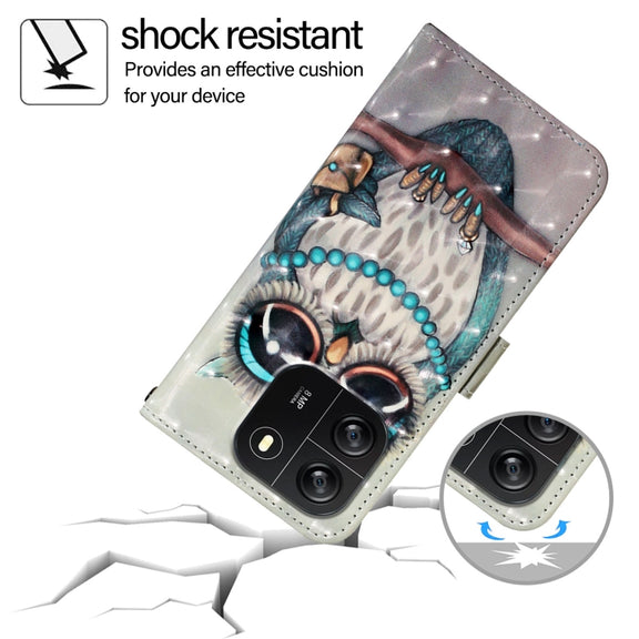 For Blackview Wave 6C 3D Painting Horizontal Flip Leather Phone Case(Grey Owl)