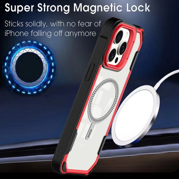 For iPhone 16 Plus Transparent Acrylic MagSafe Lens Holder Phone Case(Orange)