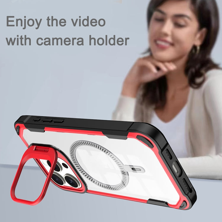 For iPhone 16 Plus Transparent Acrylic MagSafe Lens Holder Phone Case(Blue)