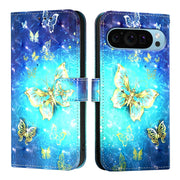 For Google Pixel 9 3D Painting Horizontal Flip Leather Phone Case(Golden Butterfly)