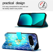 For Google Pixel 9 3D Painting Horizontal Flip Leather Phone Case(Golden Butterfly)