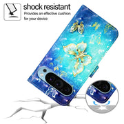 For Google Pixel 9 3D Painting Horizontal Flip Leather Phone Case(Golden Butterfly)
