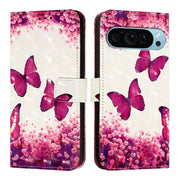 For Google Pixel 9 3D Painting Horizontal Flip Leather Phone Case(Rose Butterfly)