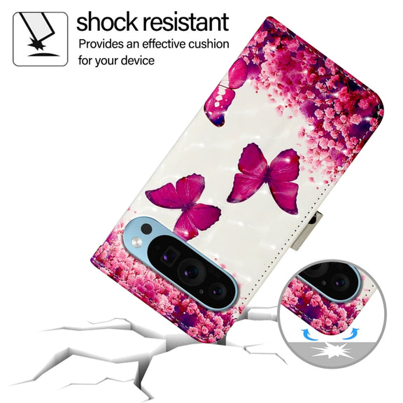For Google Pixel 9 3D Painting Horizontal Flip Leather Phone Case(Rose Butterfly)