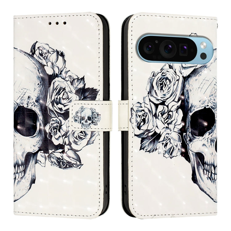 For Google Pixel 9 / 9 Pro 3D Painting Horizontal Flip Leather Phone Case(Skull)