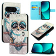 For Google Pixel 9 3D Painting Horizontal Flip Leather Phone Case(Grey Owl) - Google Cases by PMC TechLife | Online Shopping South Africa | PMC TechLife | Buy Now Pay Later Mobicred