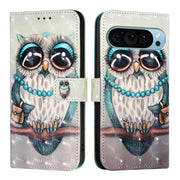 For Google Pixel 9 3D Painting Horizontal Flip Leather Phone Case(Grey Owl)