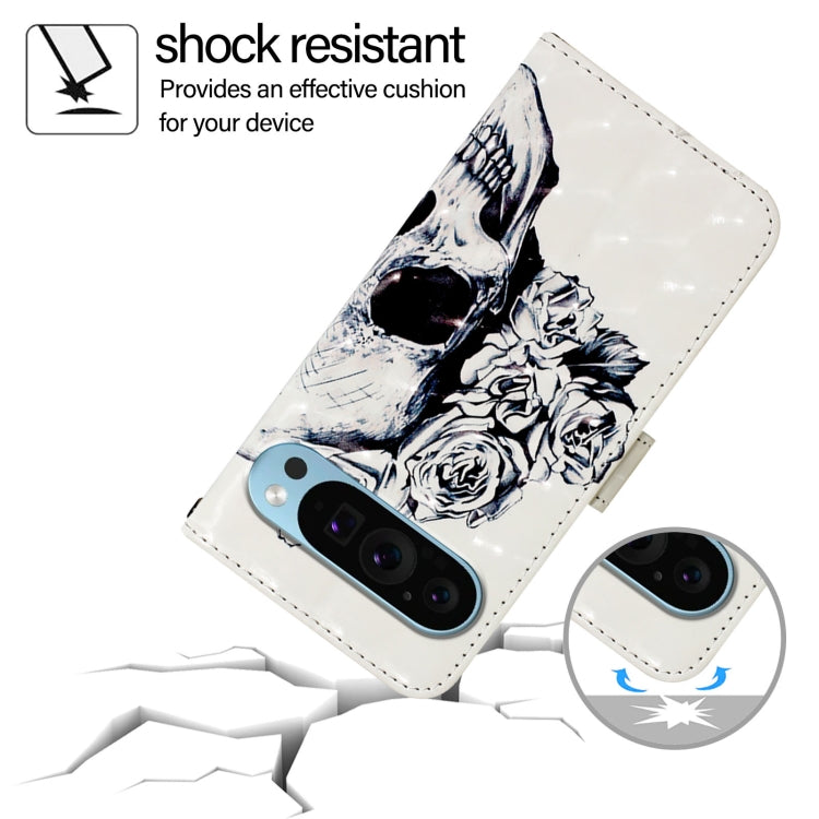 For Google Pixel 9 Pro XL 3D Painting Horizontal Flip Leather Phone Case(Skull)