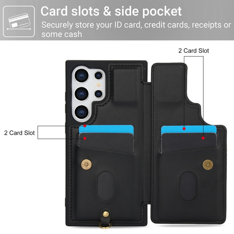 For Samsung Galaxy S25 Ultra 5G Crossbody Flower Pattern Leather Phone Case(Black)