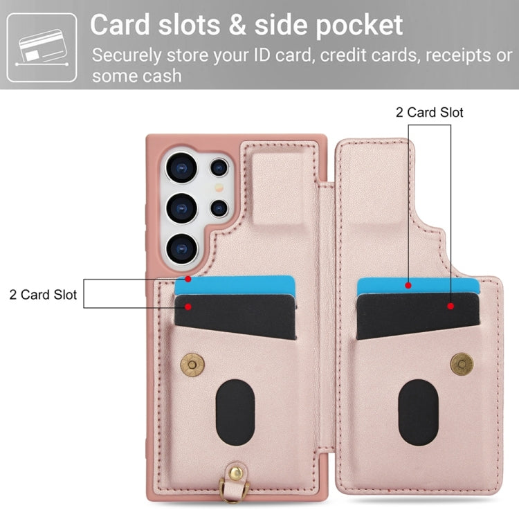 For Samsung Galaxy S25 Ultra 5G Crossbody Flower Pattern Leather Phone Case(Rose Gold)