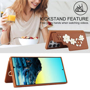 For Samsung Galaxy S25 Ultra 5G Crossbody Flower Pattern Leather Phone Case(Brown)
