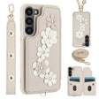 For Samsung Galaxy S25+ 5G Crossbody Flower Pattern Leather Phone Case(White) - free shipping - PMC Jewellery - Order now!