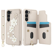 For Samsung Galaxy S25+ 5G Crossbody Flower Pattern Leather Phone Case(White)