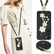 For Samsung Galaxy S25+ 5G Crossbody Flower Pattern Leather Phone Case(Black)