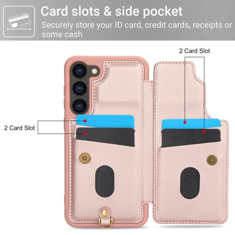 For Samsung Galaxy S25+ 5G Crossbody Flower Pattern Leather Phone Case(Rose Gold)