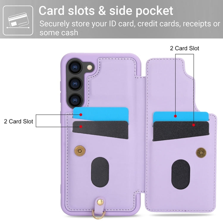For Samsung Galaxy S25+ 5G Crossbody Flower Pattern Leather Phone Case(Purple)