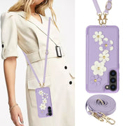 For Samsung Galaxy S25+ 5G Crossbody Flower Pattern Leather Phone Case(Purple)