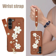 For Samsung Galaxy S25+ 5G Crossbody Flower Pattern Leather Phone Case(Brown)