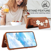 For Samsung Galaxy S25+ 5G Crossbody Flower Pattern Leather Phone Case(Brown)