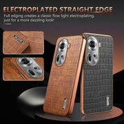 For OPPO Reno11 Global AZNS Electroplated Frame Crocodile Texture Full Coverage Phone Case(Brown)