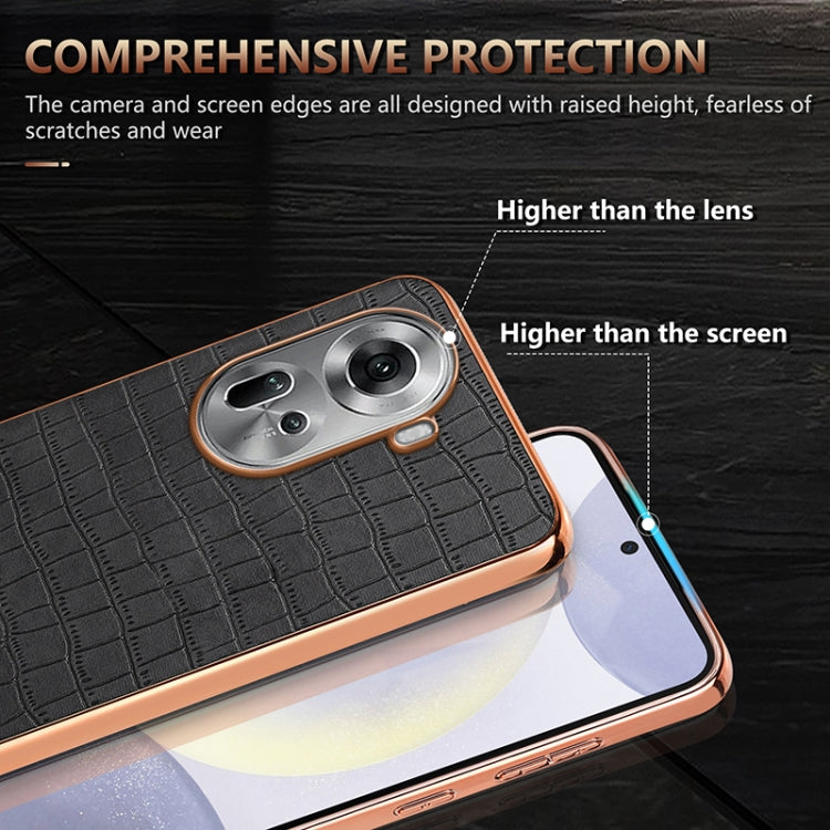 For OPPO Reno11 Global AZNS Electroplated Frame Crocodile Texture Full Coverage Phone Case(Brown)