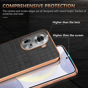 For OPPO Reno11 Global AZNS Electroplated Frame Crocodile Texture Full Coverage Phone Case(Brown)